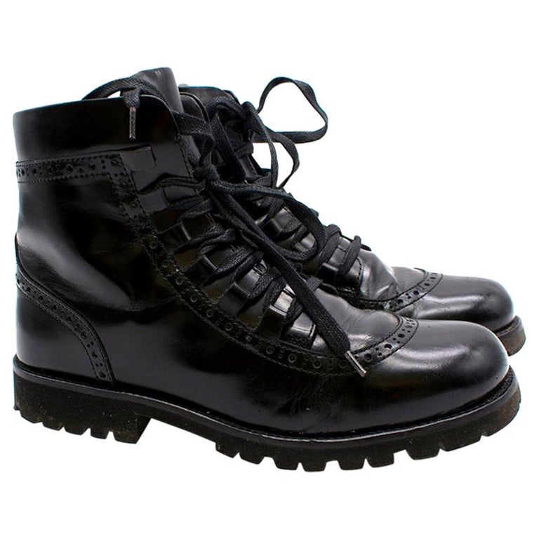 Dolce & Gabbana Leather Studded Platform Ankle Boots Black