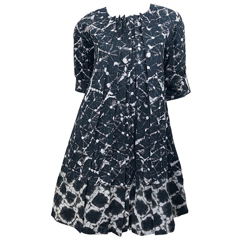 Thakoon Black and White Abstract Tie Dye Cotton Trapeze Swing Dress ...