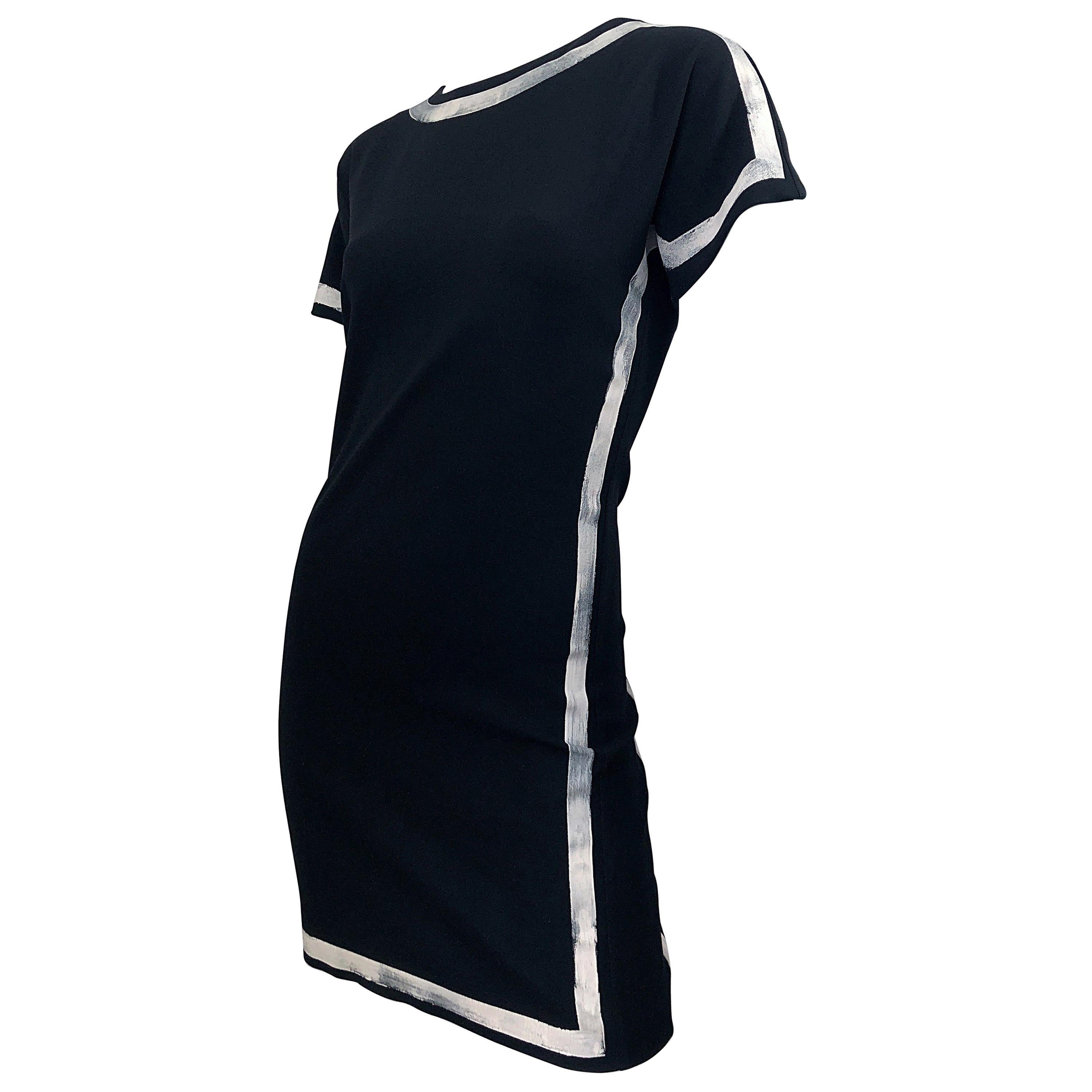 2000s Moschino Cheap & Chic Black and White Size 6 8 Hand Painted Vintage Dress For Sale