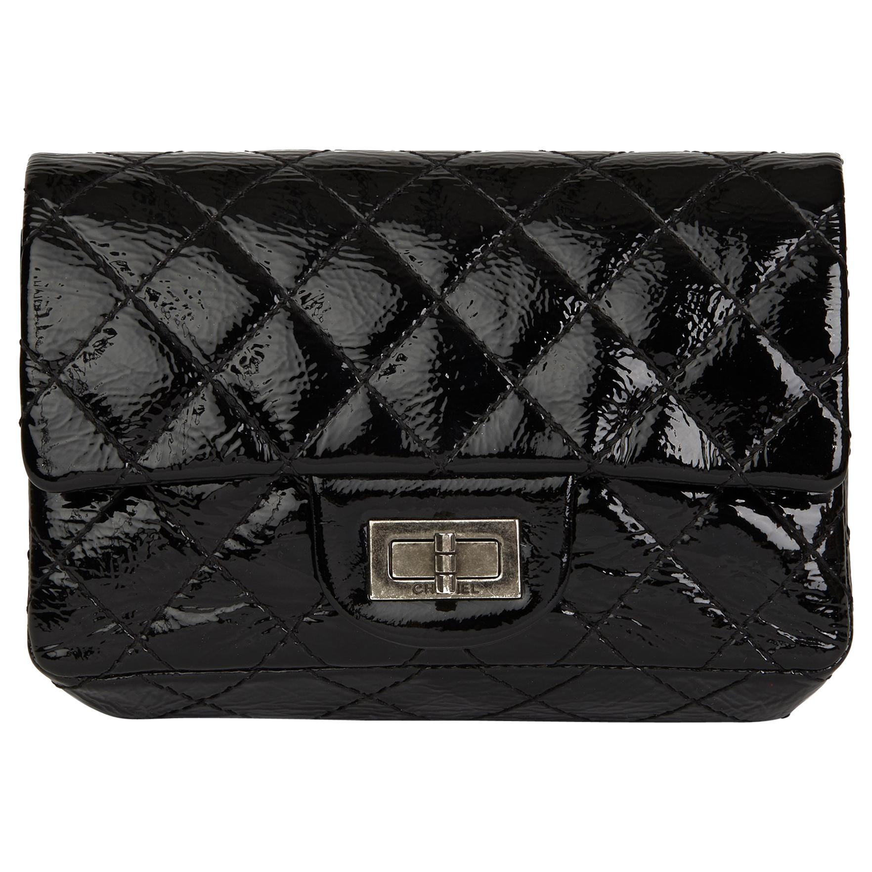 2007 Chanel Black Quilted Aged Patent Leather 2.55 Reissue Clutch