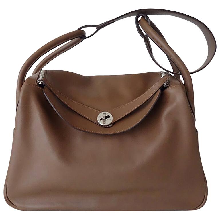Hermès Lindy Hand Bag 2 ways Light Brown Swift Leather PHW 34 cm