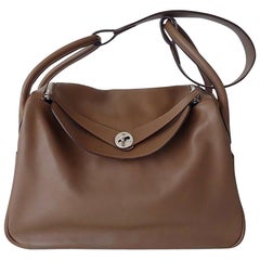 Hermès Lindy Handtasche 2 Wege Hellbraun Swift Leder PHW 34 cm