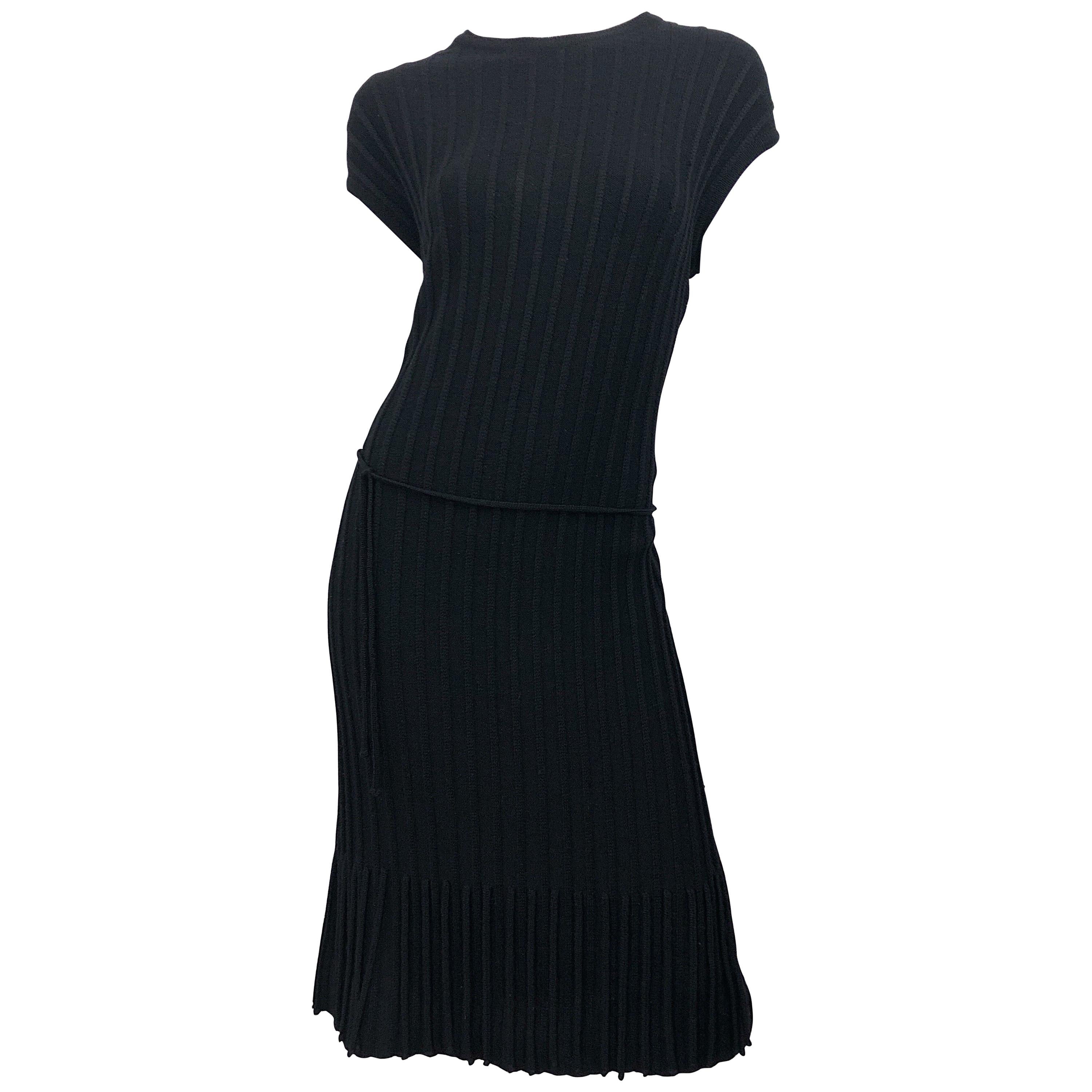 Oleg Cassini 1960s Large Size Black Carwash Hem Flapper Style Vintage Wool Dress