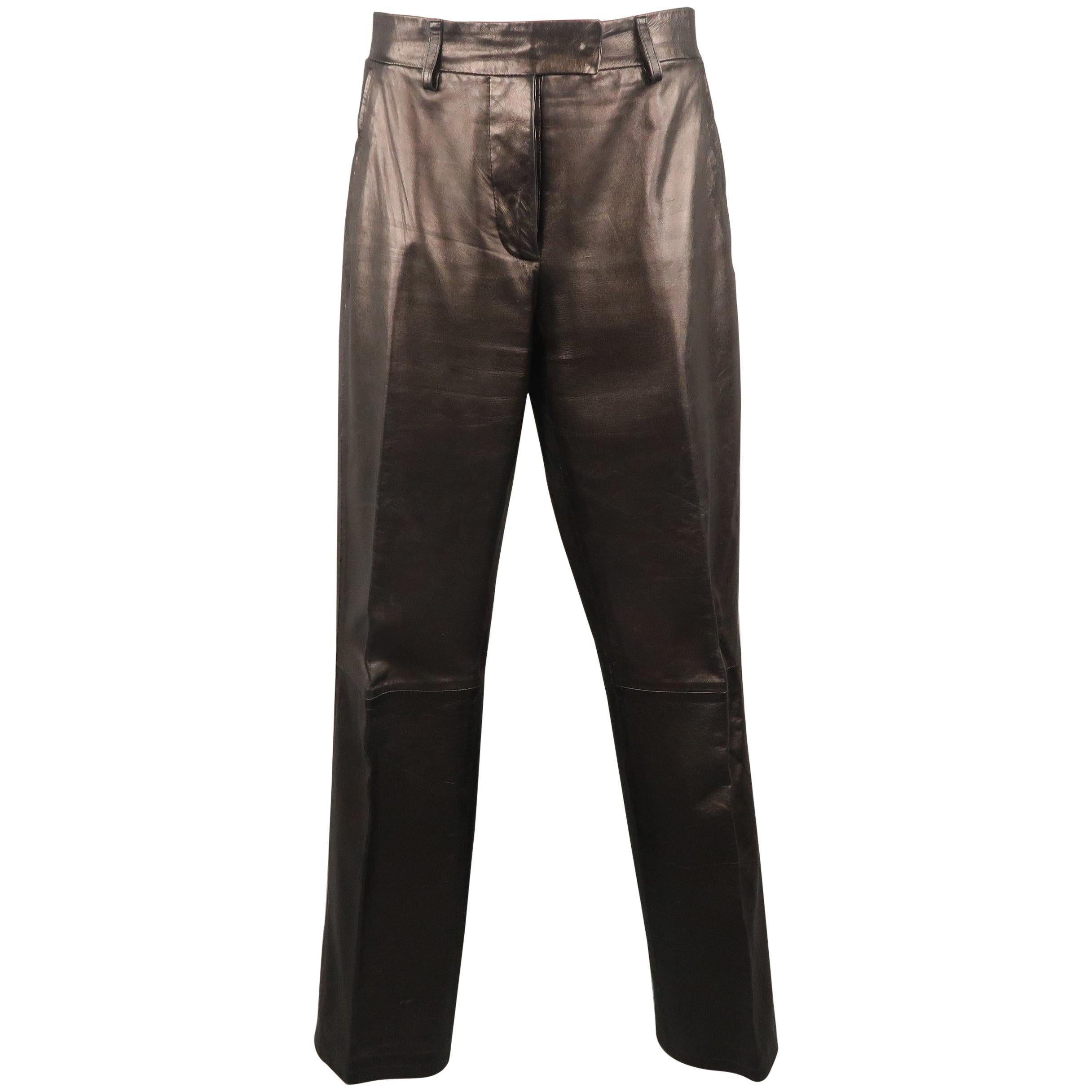 HELMUT LANG Size 10 Black Leather Flat Front Dress Pants