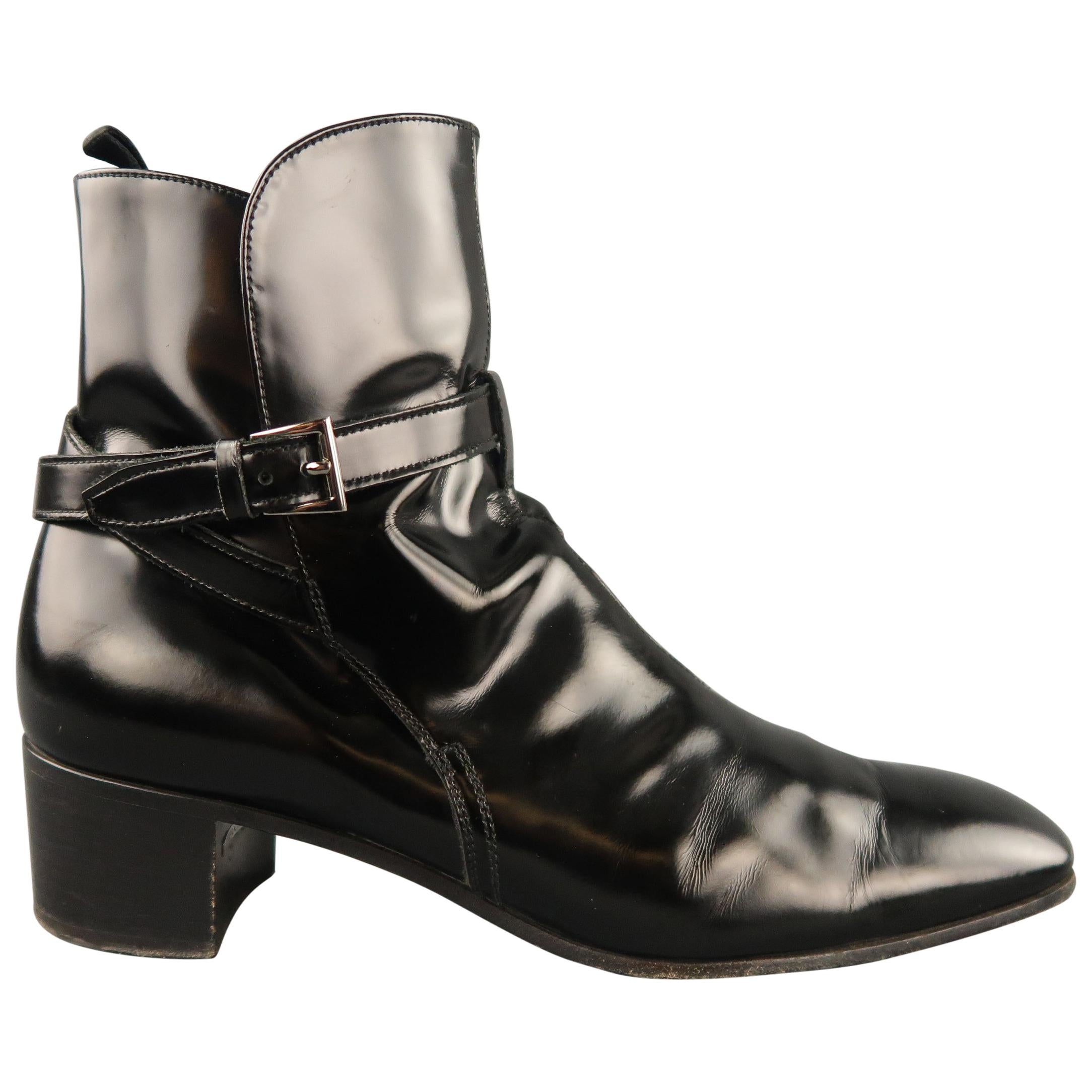 PRADA Size 9.5 Black Solid Leather Wrap Around Boots
