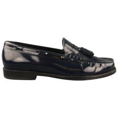 SAINT LAURENT Size 8 Navy Solid Leather Slip On Loafers