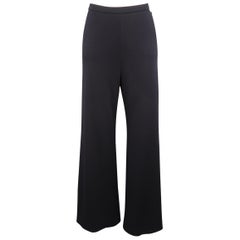 CHANEL Size 10 Navy Wool Jersey Wide Leg Silk Lined Pants