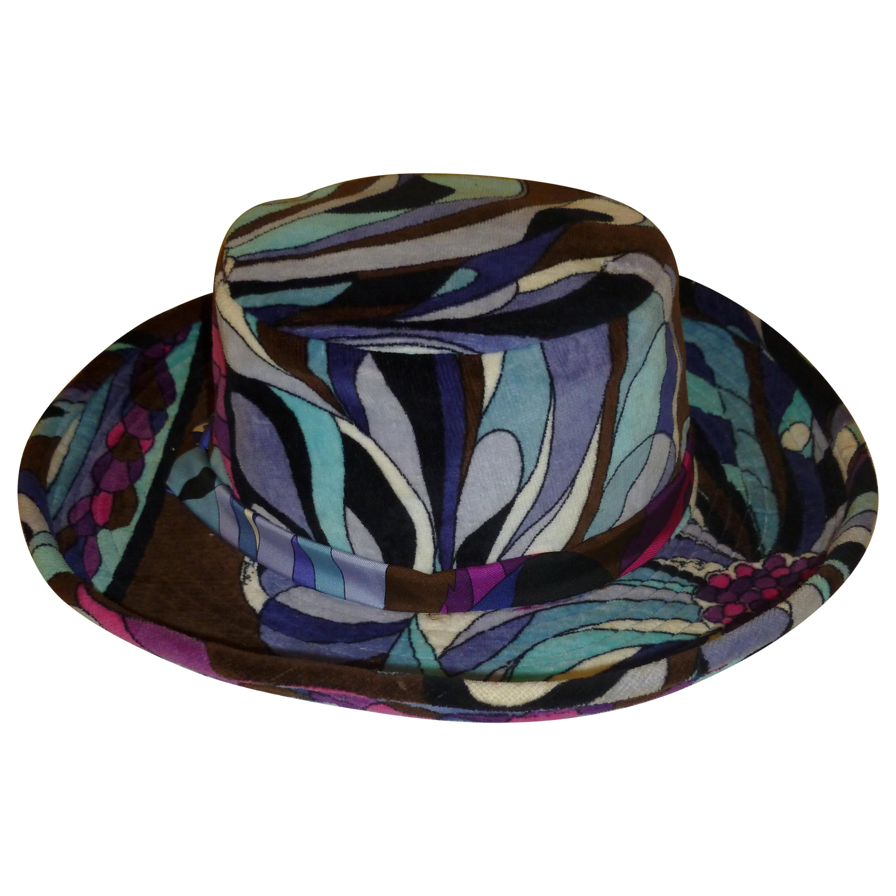  Emilio Pucci Multi Color Purple, Pink, Turquoise, Brown Velvet Hat Vintage 11