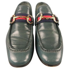 GUCCI Size 7 Blue Solid Leather Slip On Loafers