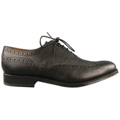 GRENSON Size 8 Black Perforated Leather Wingtip Lace Up