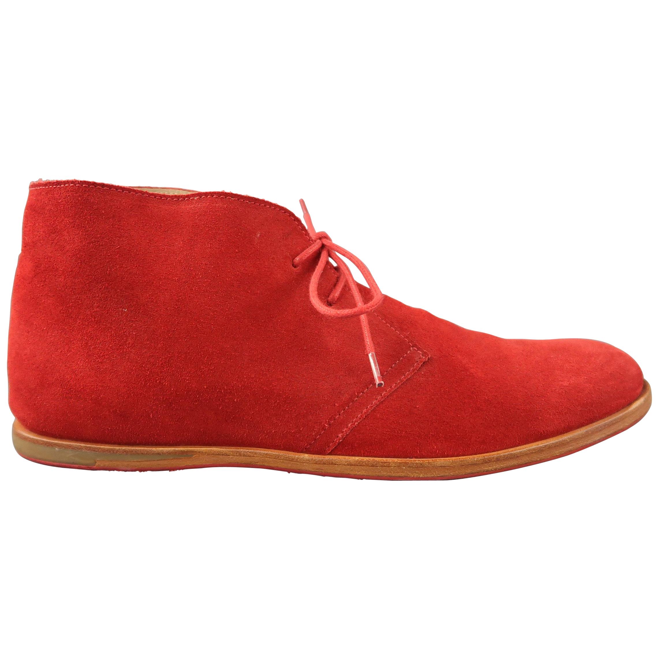 OPENING CEREMONY Size 11 Red Solid Suede Lace Up Boots For Sale at 1stDibs