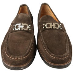 SALVATORE FERRAGAMO Size 13 Brown Solid Suede Slip On Loafers