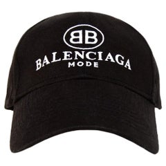 Balenciaga Black/White BB Mode Logo Cotton Baseball Cap Hat Unisex Sz L