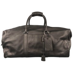 COACH Black Leather Top Lock Zip Travel Duffel Bag