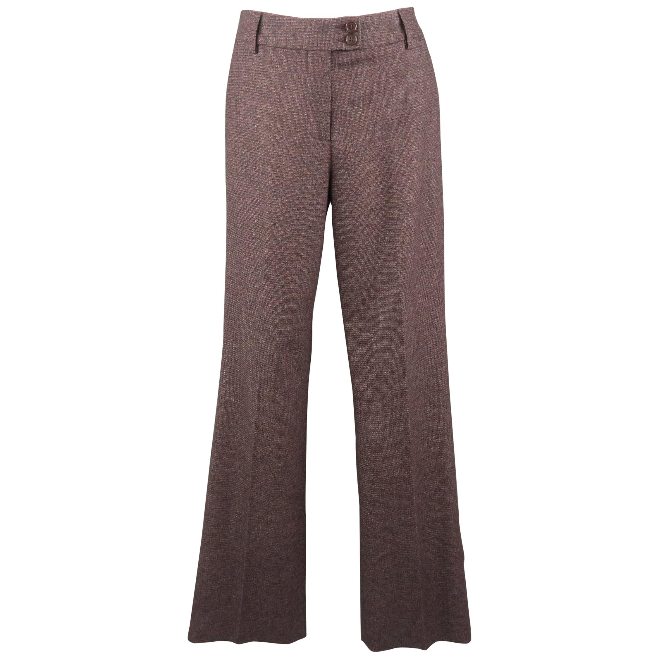 ETRO Size 2 Purple Wool Stretch Tweed Wide Leg Dress Pants