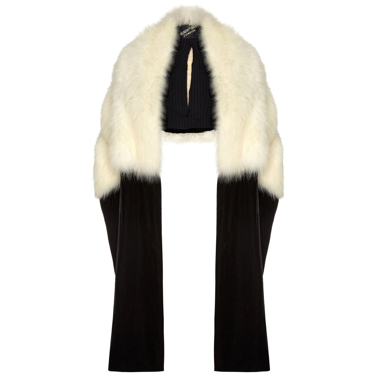 Sensational Albert Hart 1930s White Fox Fur Stole with Velvet and Silk Wrap