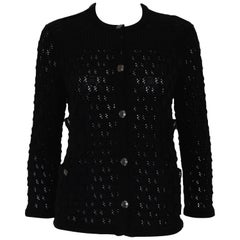 Chanel Black Knitted, , Patterned Cotton Cardigan