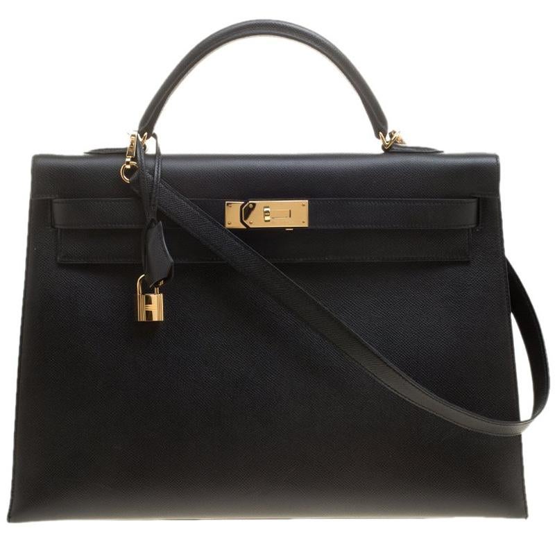 Hermes Black Epsom Leather Gold Hardware Kelly Sellier 40 Bag