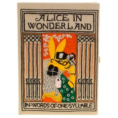 Olympia Le Tan Beige Canvas and Brass Alice in Wonderland Book Clutch