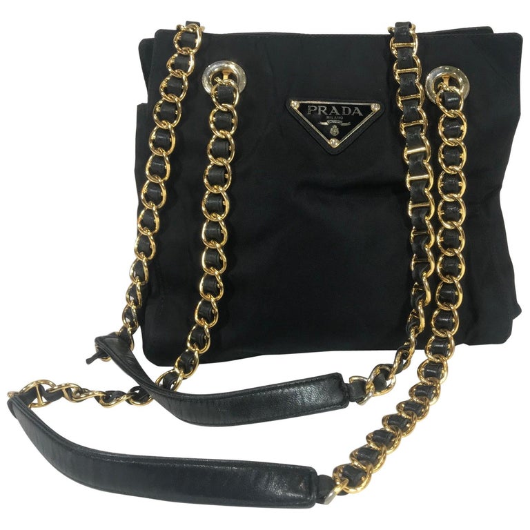 Sold at Auction: Prada Vintage Black Nylon Gold Top Handle Bag