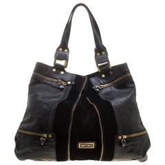 Jimmy Choo Black Leather/Suede Large Mona Tote