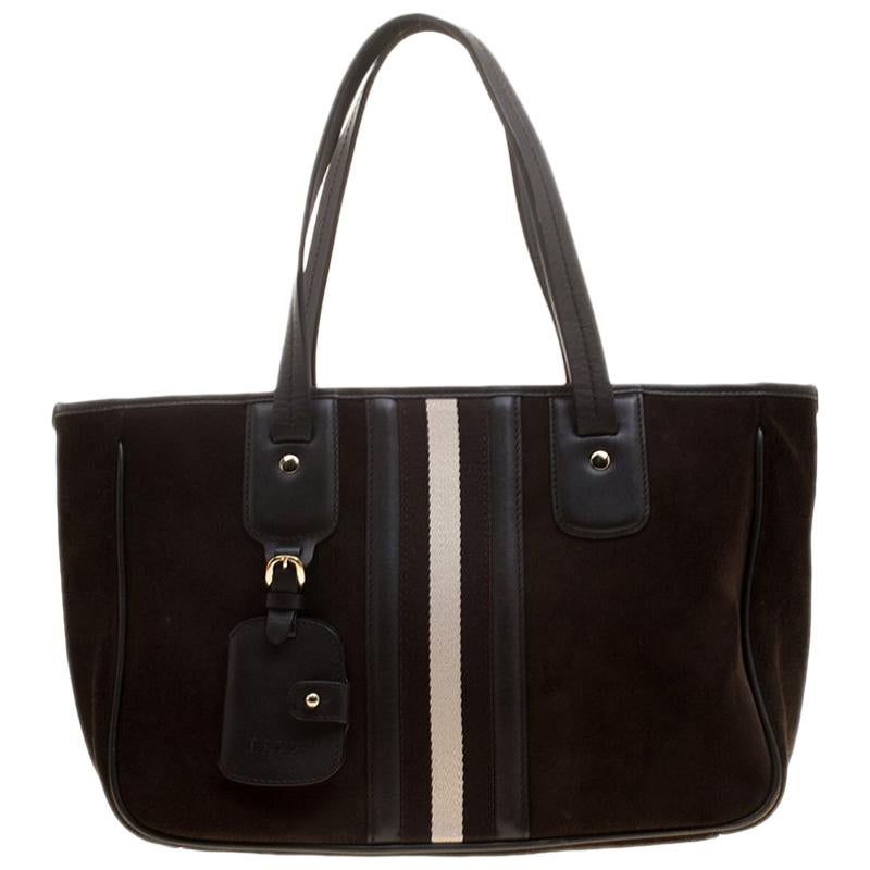 Bally Black Suede and Leather Web Tote