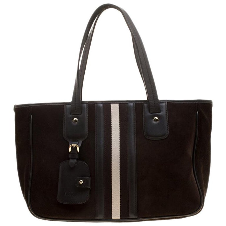 Bally Black Suede and Leather Web Tote For Sale at 1stDibs