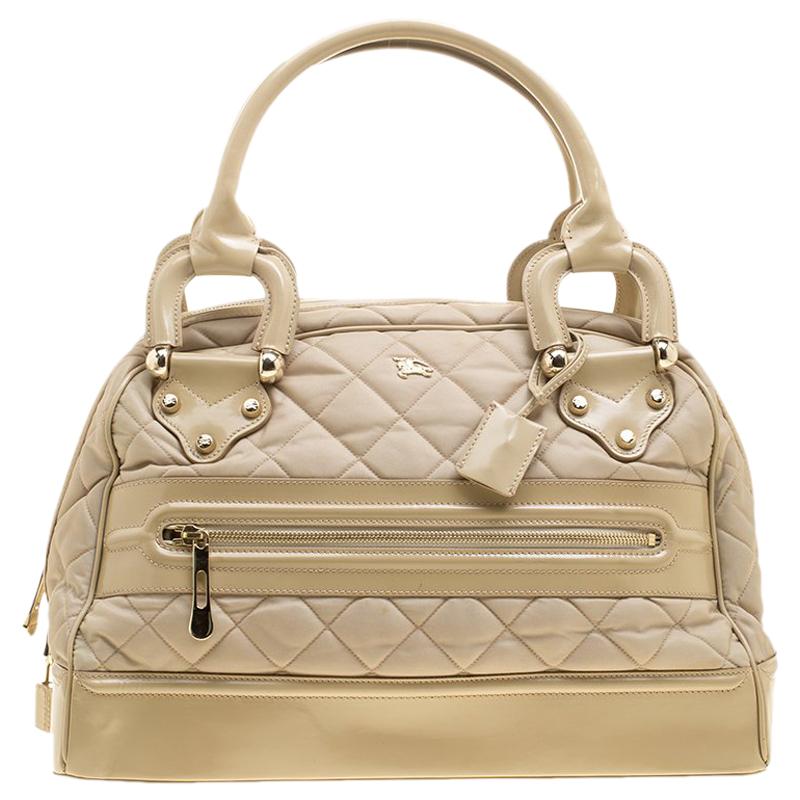 Burberry Beige Quilted Nylon and Leather Manor Satchel