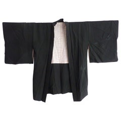 Antique Japanese black silk embroidered short Kimono Jacket