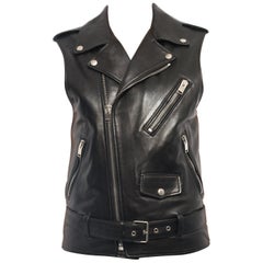 Saint Laurent Black Leather Motorcycle Zip Vest 
