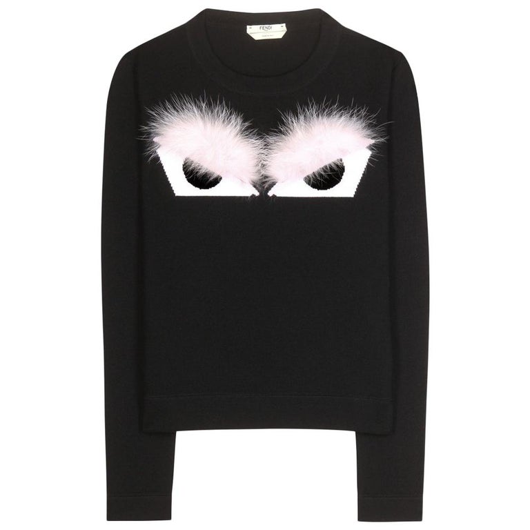 Fendi Black and Pink Knit Monster Bag Bug Fur Eyes Sweater - 4 at 1stDibs