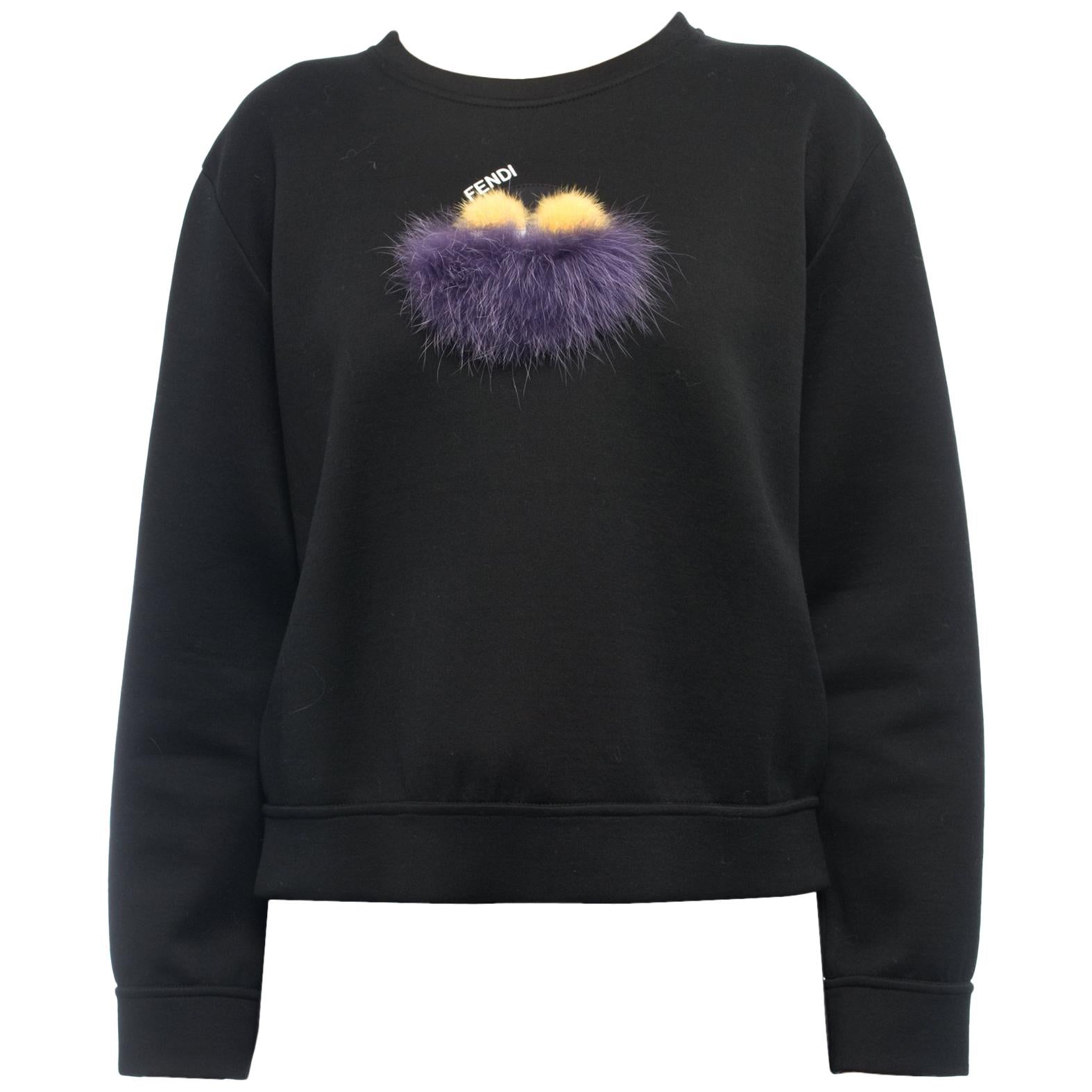 Fendi Black Yellow Purple Knit Monster Bag Bug Fur Eyes Sweatshirt - 4 For Sale