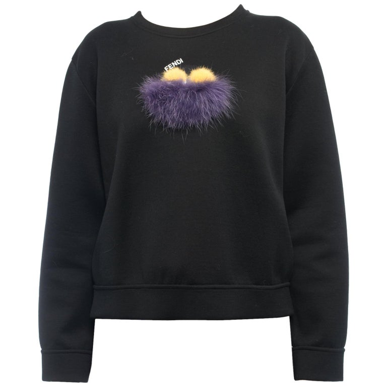 Fendi Black Yellow Purple Knit Monster Bag Bug Fur Eyes Sweatshirt - 4 ...