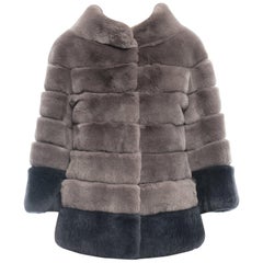 Lysa Lash Grey 2-Tone Sheared Rex Rabbit Fur Jacket - 6