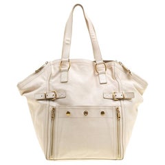 Saint Laurent Paris Off White Leather Medium Downtown Tote