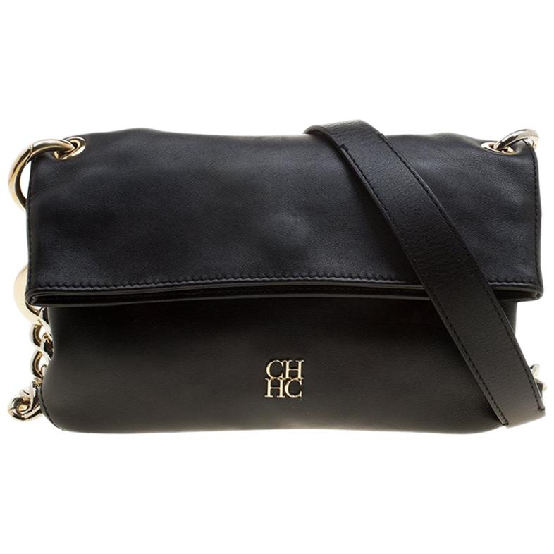 Carolina Herrera Black Leather Chain Shoulder Bag For Sale at 1stDibs