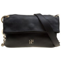 Carolina Herrera Black Leather Chain Shoulder Bag