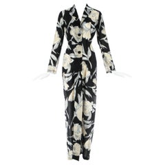 Dolce & Gabbana black and cream silk floral shirt dress, S/S 1997