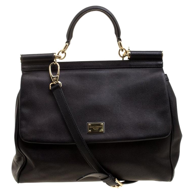 Dolce and Gabbana Black Leather Large Miss Sicily Tote For Sale at 1stdibs