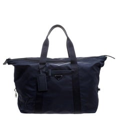Prada Navy Blue Nylon Weekender Bag
