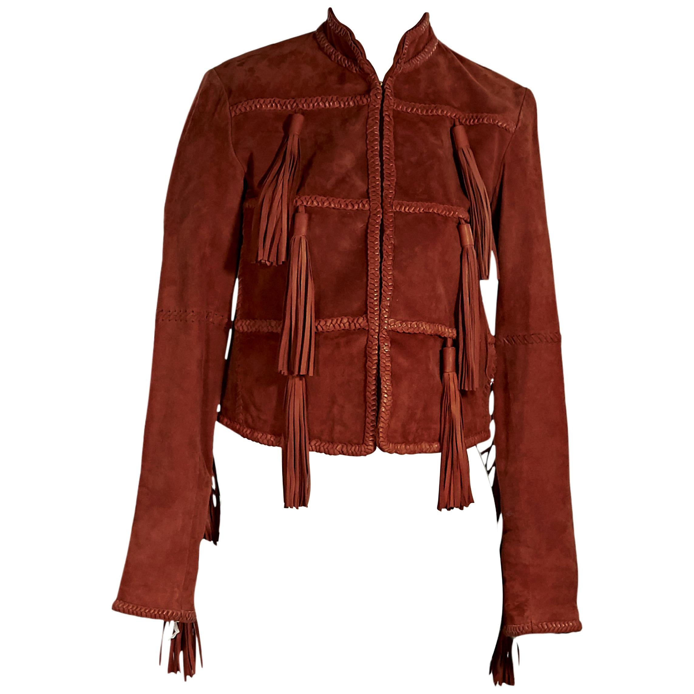 Rust Rachel Zoe Suede Tassel Cropped Jacket For Sale at 1stDibs