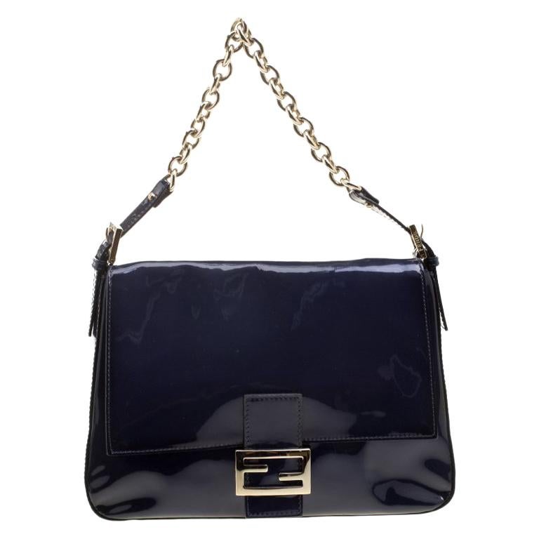 Fendi Navy Blue Patent Leather Mama Forever Shoulder Bag
