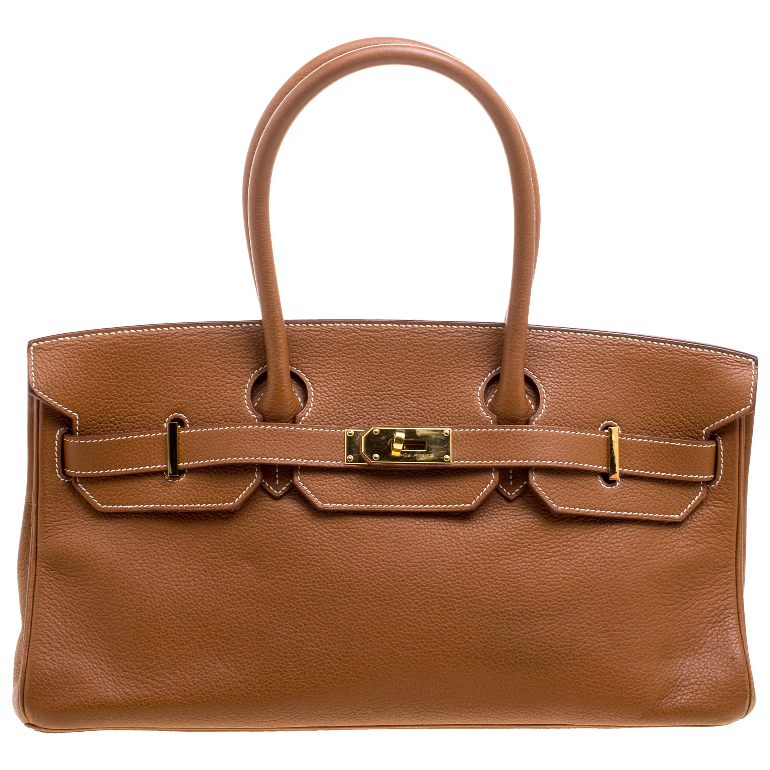 Hermes Brown Togo Leather Gold Hardware Shoulder Birkin 42 Bag