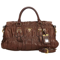 Prada Brown Gathered Leather Satchel