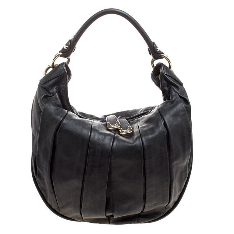 Bally Black Pleated Leather Multi Zip Hobo at 1stDibs | pleated leather bag