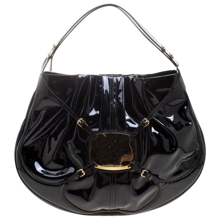 Alexander McQueen Black Patent Leather Clover Hobo