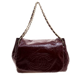 Chanel Burgundy Quilted Detail Patent Leather Timeless Accordion Flap Bag