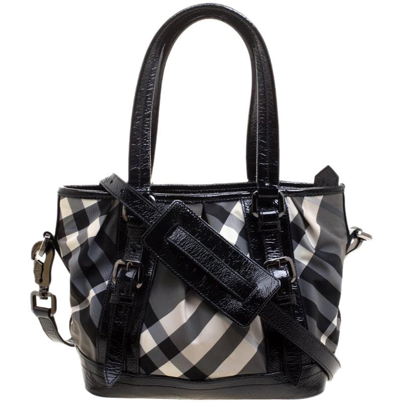 Beat Check Nylon and Patent Leather Burberry London Black Beat Check Nylon