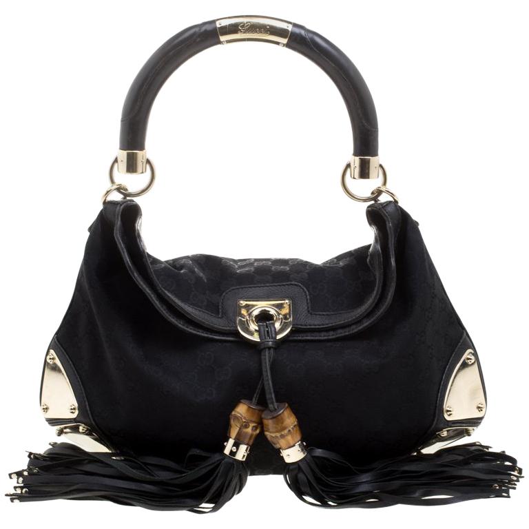 Gucci Black GG Canvas Medium Babouska Indy Top Handle Bag