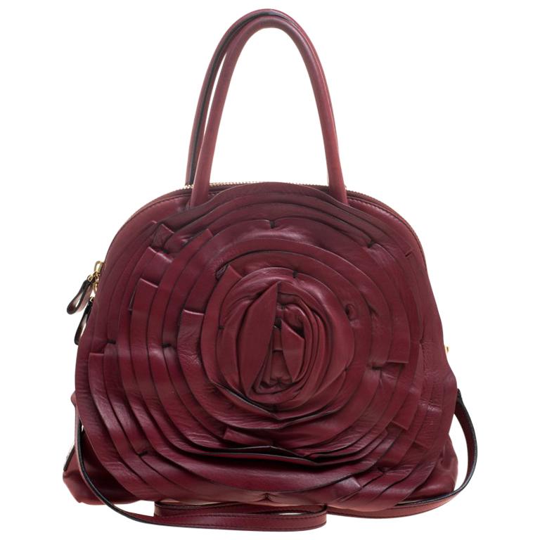 Valentino Red Leather Petale Rose Dome Satchel